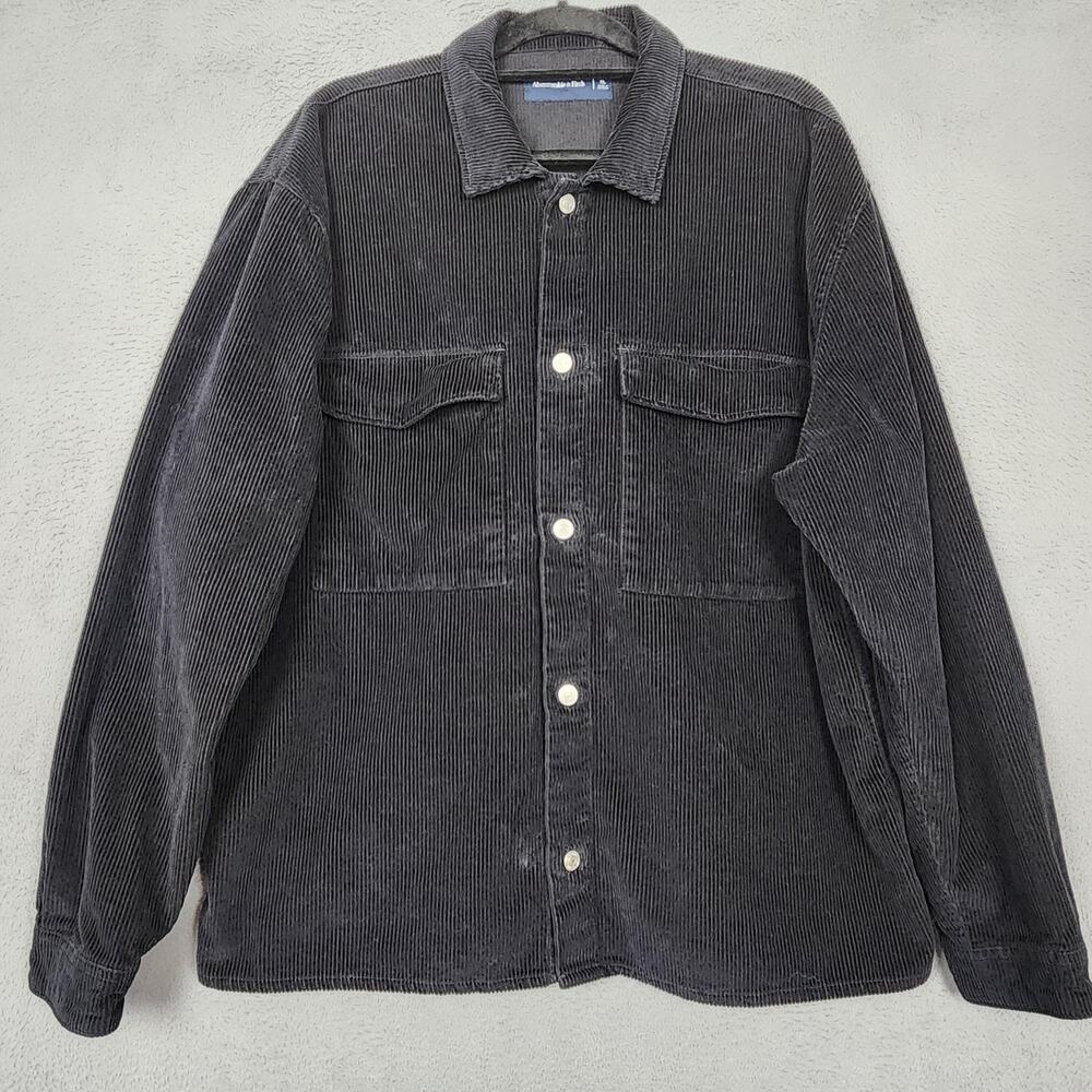 Abercrombie & Fitch Shirt Jacket Mens XL Black Corduroy Military Button Front